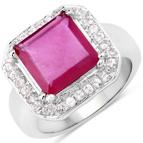 6.36 Carat Glass Filled Ruby and White Topaz .925 Sterling Silver Ring by Bids.com