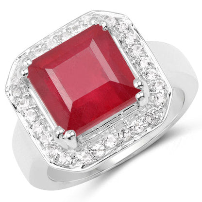 6.36 Carat Glass Filled Ruby and White Topaz .925 Sterling Silver Ring by Bids.com