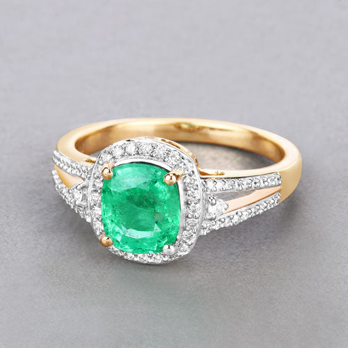 1.65 Carat Genuine Ethiopian Emerald and White Diamond 14K Yellow Gold Ring by Bids.com
