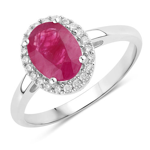 1.59 Carat Genuine Ruby and White Diamond 10K White Gold Ring  DestGlow