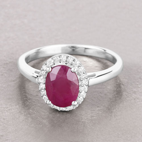 1.59 Carat Genuine Ruby and White Diamond 10K White Gold Ring  DestGlow