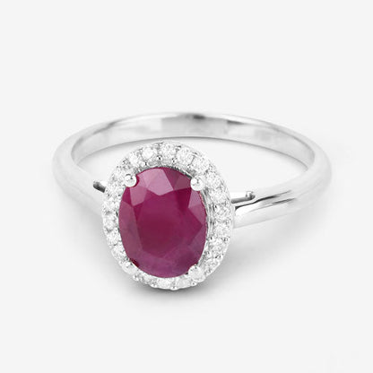1.59 Carat Genuine Ruby and White Diamond 10K White Gold Ring  DestGlow