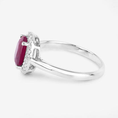 1.59 Carat Genuine Ruby and White Diamond 10K White Gold Ring  DestGlow