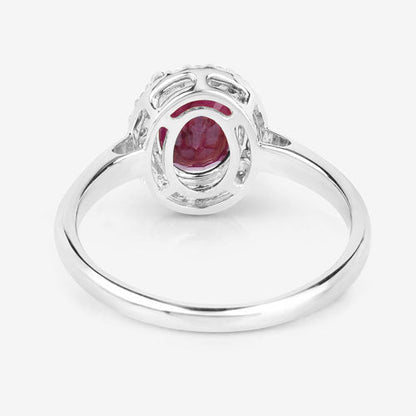 1.59 Carat Genuine Ruby and White Diamond 10K White Gold Ring  DestGlow