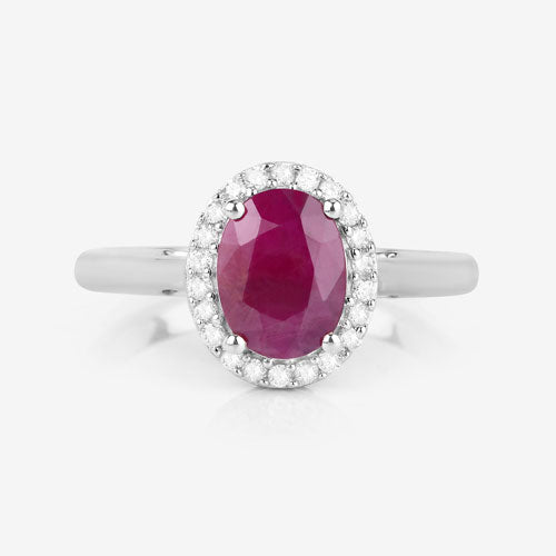 1.59 Carat Genuine Ruby and White Diamond 10K White Gold Ring  DestGlow