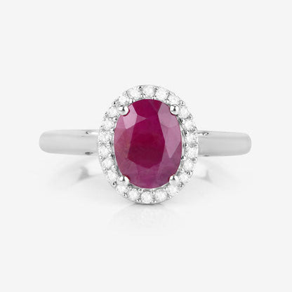1.59 Carat Genuine Ruby and White Diamond 10K White Gold Ring  DestGlow