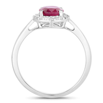 1.59 Carat Genuine Ruby and White Diamond 10K White Gold Ring  DestGlow