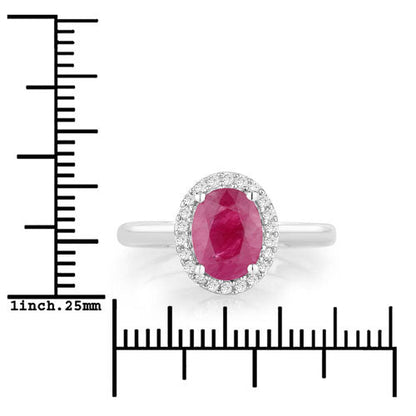 1.59 Carat Genuine Ruby and White Diamond 10K White Gold Ring  DestGlow