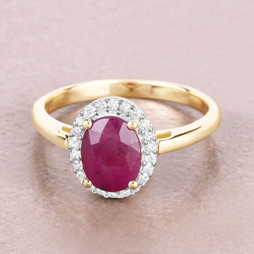 1.59 Carat Genuine Ruby and White Diamond 10K Yellow Gold Ring by Bids.com