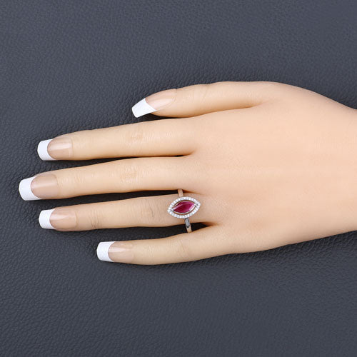 1.52 Carat Genuine Ruby and White Diamond 10K White Gold Ring by Bids.com