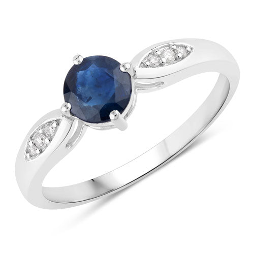 0.89 Carat Genuine Blue Sapphire and White Diamond 10K White Gold Ring by Bids.com