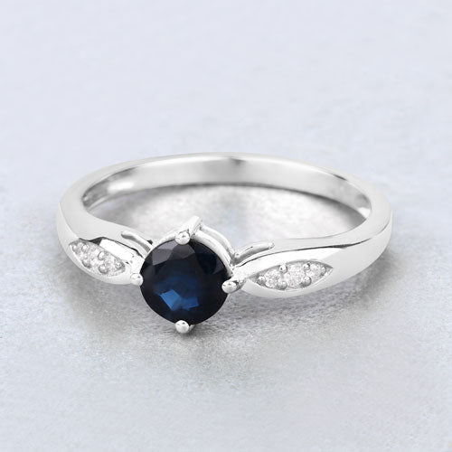 0.89 Carat Genuine Blue Sapphire and White Diamond 10K White Gold Ring by Bids.com