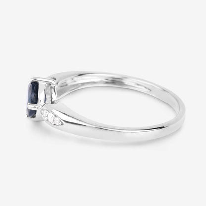 0.89 Carat Genuine Blue Sapphire and White Diamond 10K White Gold Ring by Bids.com