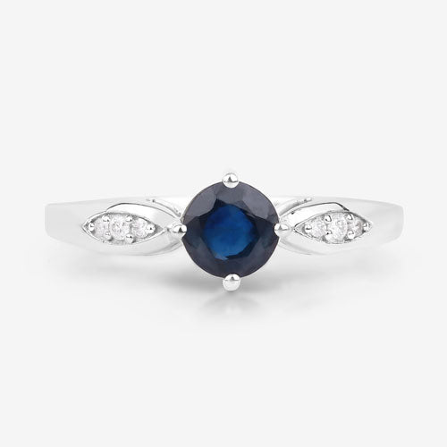 0.89 Carat Genuine Blue Sapphire and White Diamond 10K White Gold Ring by Bids.com