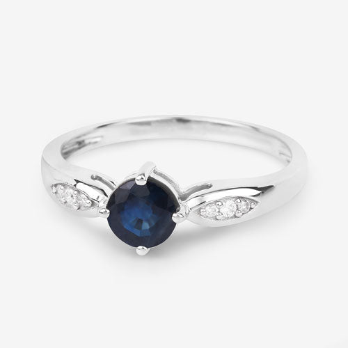 0.89 Carat Genuine Blue Sapphire and White Diamond 10K White Gold Ring by Bids.com