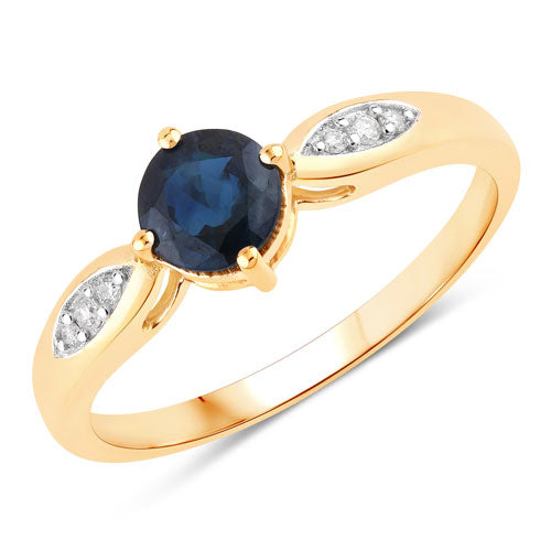 0.89 Carat Genuine Blue Sapphire and White Diamond 10K Yellow Gold Ring by Bids.com