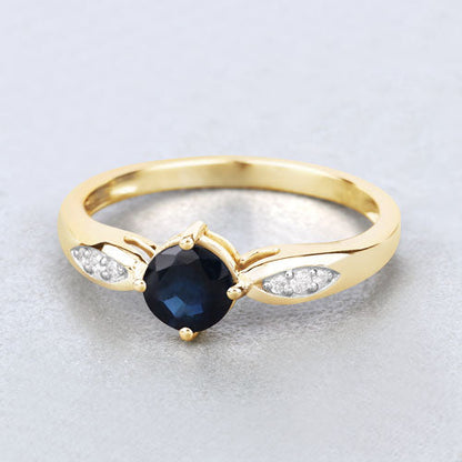 0.89 Carat Genuine Blue Sapphire and White Diamond 10K Yellow Gold Ring by Bids.com