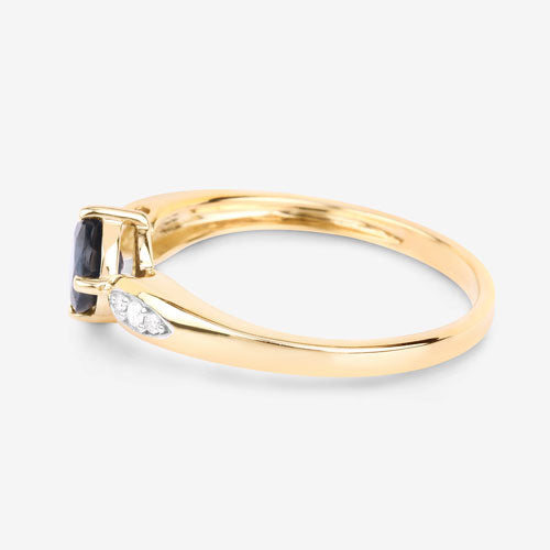 0.89 Carat Genuine Blue Sapphire and White Diamond 10K Yellow Gold Ring by Bids.com