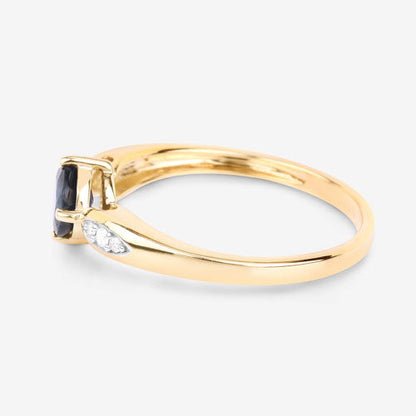 0.89 Carat Genuine Blue Sapphire and White Diamond 10K Yellow Gold Ring by Bids.com