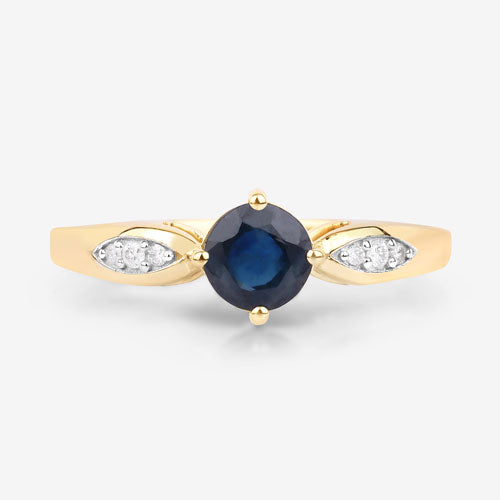 0.89 Carat Genuine Blue Sapphire and White Diamond 10K Yellow Gold Ring by Bids.com