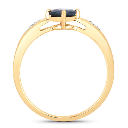 0.89 Carat Genuine Blue Sapphire and White Diamond 10K Yellow Gold Ring by Bids.com