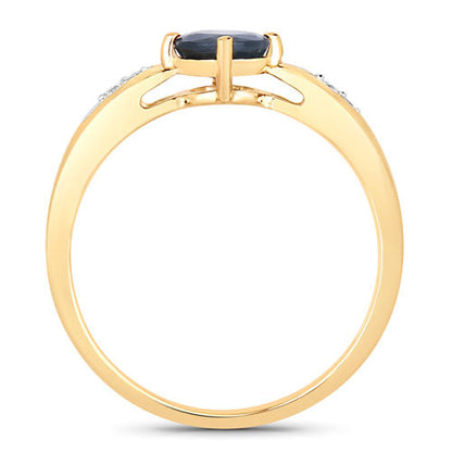 0.89 Carat Genuine Blue Sapphire and White Diamond 10K Yellow Gold Ring by Bids.com