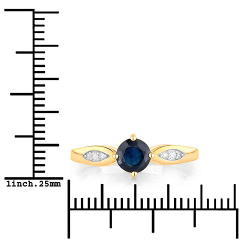 0.89 Carat Genuine Blue Sapphire and White Diamond 10K Yellow Gold Ring by Bids.com