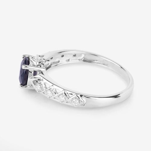 1.13 Carat Genuine Blue Sapphire and White Diamond 10K White Gold Ring by Bids.com