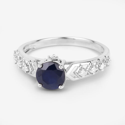 1.13 Carat Genuine Blue Sapphire and White Diamond 10K White Gold Ring by Bids.com