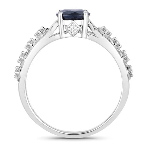 1.13 Carat Genuine Blue Sapphire and White Diamond 10K White Gold Ring by Bids.com