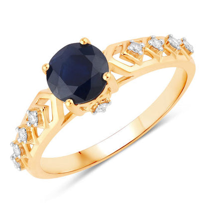 1.13 Carat Genuine Blue Sapphire and White Diamond 10K Yellow Gold Ring by Bids.com
