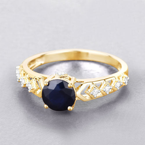 1.13 Carat Genuine Blue Sapphire and White Diamond 10K Yellow Gold Ring by Bids.com