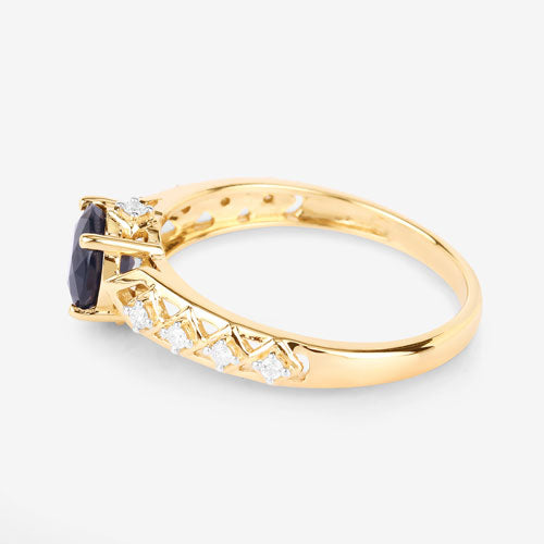 1.13 Carat Genuine Blue Sapphire and White Diamond 10K Yellow Gold Ring by Bids.com