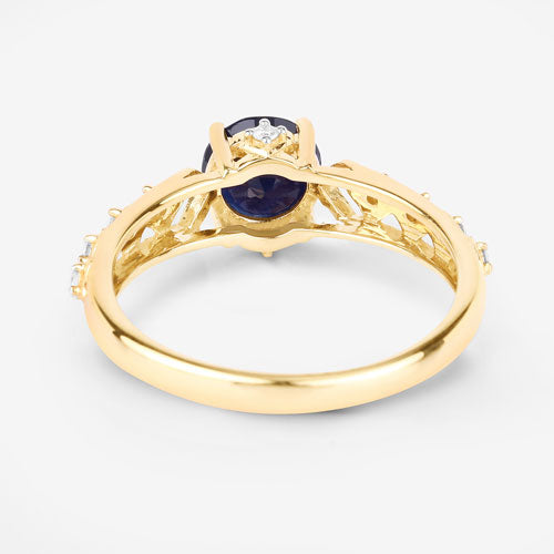 1.13 Carat Genuine Blue Sapphire and White Diamond 10K Yellow Gold Ring by Bids.com