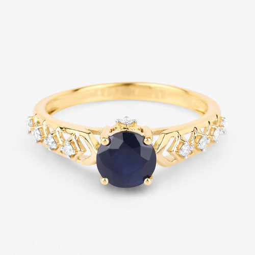 1.13 Carat Genuine Blue Sapphire and White Diamond 10K Yellow Gold Ring by Bids.com