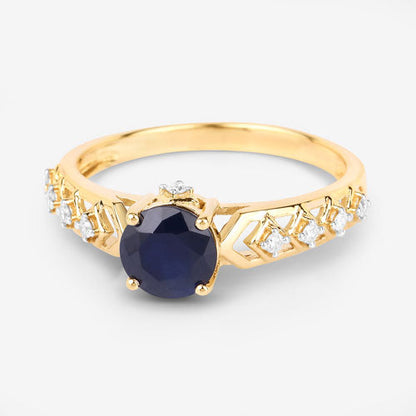 1.13 Carat Genuine Blue Sapphire and White Diamond 10K Yellow Gold Ring by Bids.com