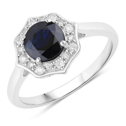 1.34 Carat Genuine Blue Sapphire and White Diamond 10K White Gold Ring by Bids.com
