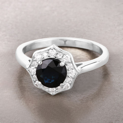 1.34 Carat Genuine Blue Sapphire and White Diamond 10K White Gold Ring by Bids.com