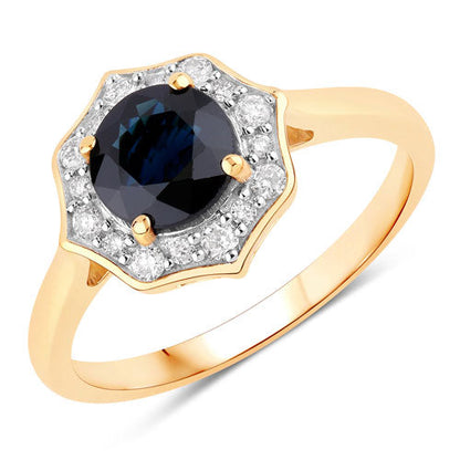 1.34 Carat Genuine Blue Sapphire and White Diamond 10K Yellow Gold Ring by Bids.com