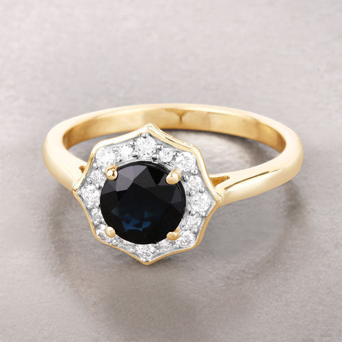 1.34 Carat Genuine Blue Sapphire and White Diamond 10K Yellow Gold Ring by Bids.com