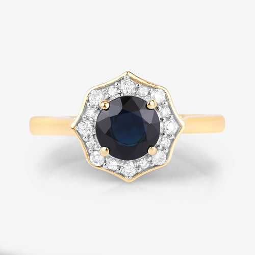 1.34 Carat Genuine Blue Sapphire and White Diamond 10K Yellow Gold Ring by Bids.com