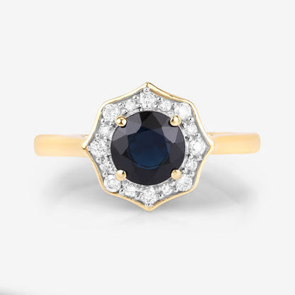 1.34 Carat Genuine Blue Sapphire and White Diamond 10K Yellow Gold Ring by Bids.com