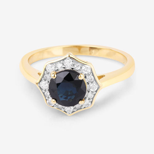 1.34 Carat Genuine Blue Sapphire and White Diamond 10K Yellow Gold Ring by Bids.com