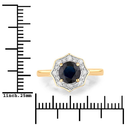 1.34 Carat Genuine Blue Sapphire and White Diamond 10K Yellow Gold Ring by Bids.com