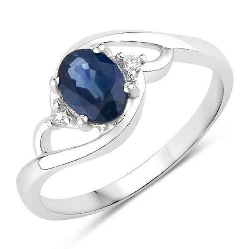 0.98 Carat Genuine Blue Sapphire and White Diamond 10K White Gold Ring by Bids.com