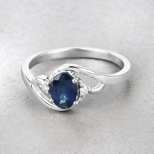 0.98 Carat Genuine Blue Sapphire and White Diamond 10K White Gold Ring by Bids.com