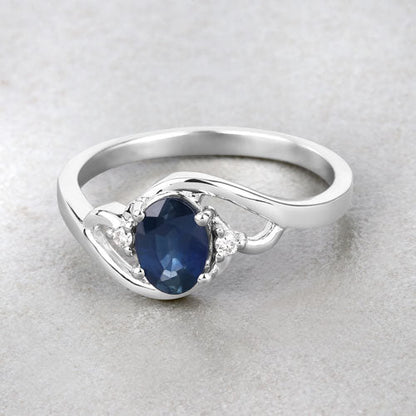 0.98 Carat Genuine Blue Sapphire and White Diamond 10K White Gold Ring by Bids.com