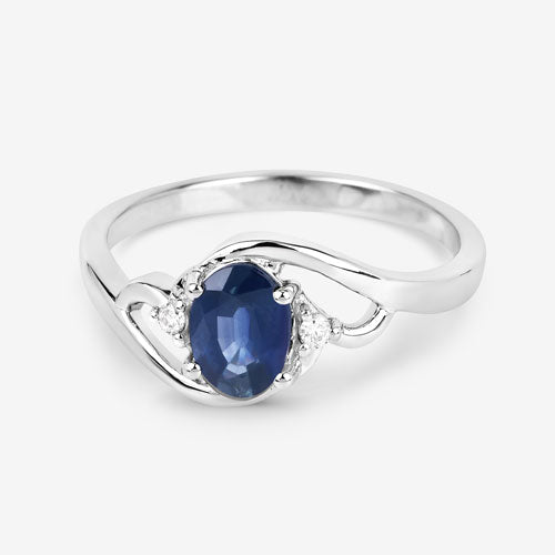0.98 Carat Genuine Blue Sapphire and White Diamond 10K White Gold Ring by Bids.com