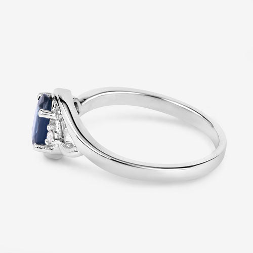 0.98 Carat Genuine Blue Sapphire and White Diamond 10K White Gold Ring by Bids.com
