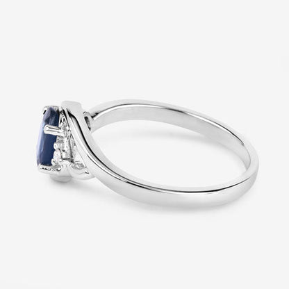 0.98 Carat Genuine Blue Sapphire and White Diamond 10K White Gold Ring by Bids.com